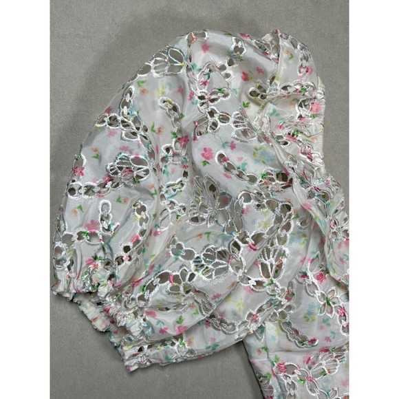 For Love & Lemons Magnolia Mini Dress Women's Sz M White Floral Eyelet Ruffle - Picture 8 of 11